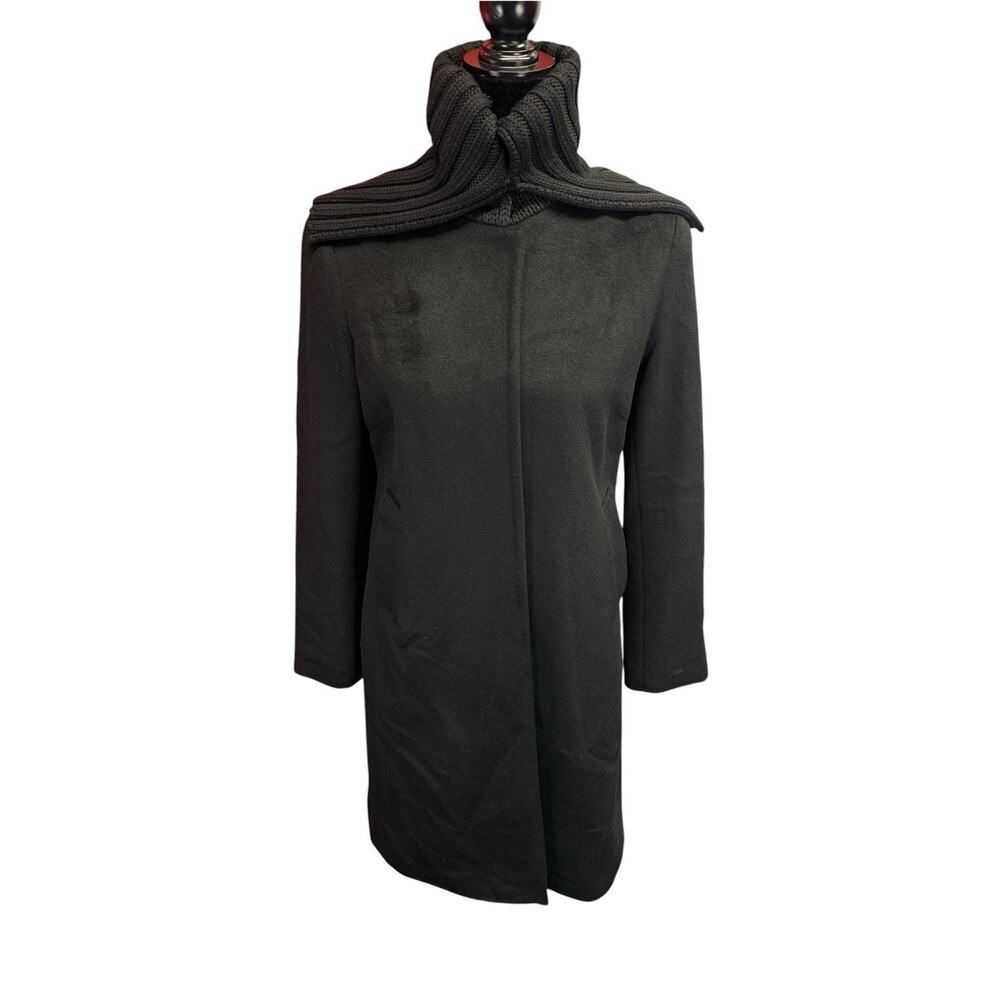 Theory Wool Cashmere Blend Coat Medium Black High Collar Snap Front Coat